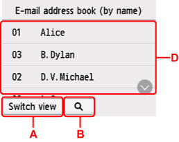 Màn hình hiển thị sổ địa chỉ